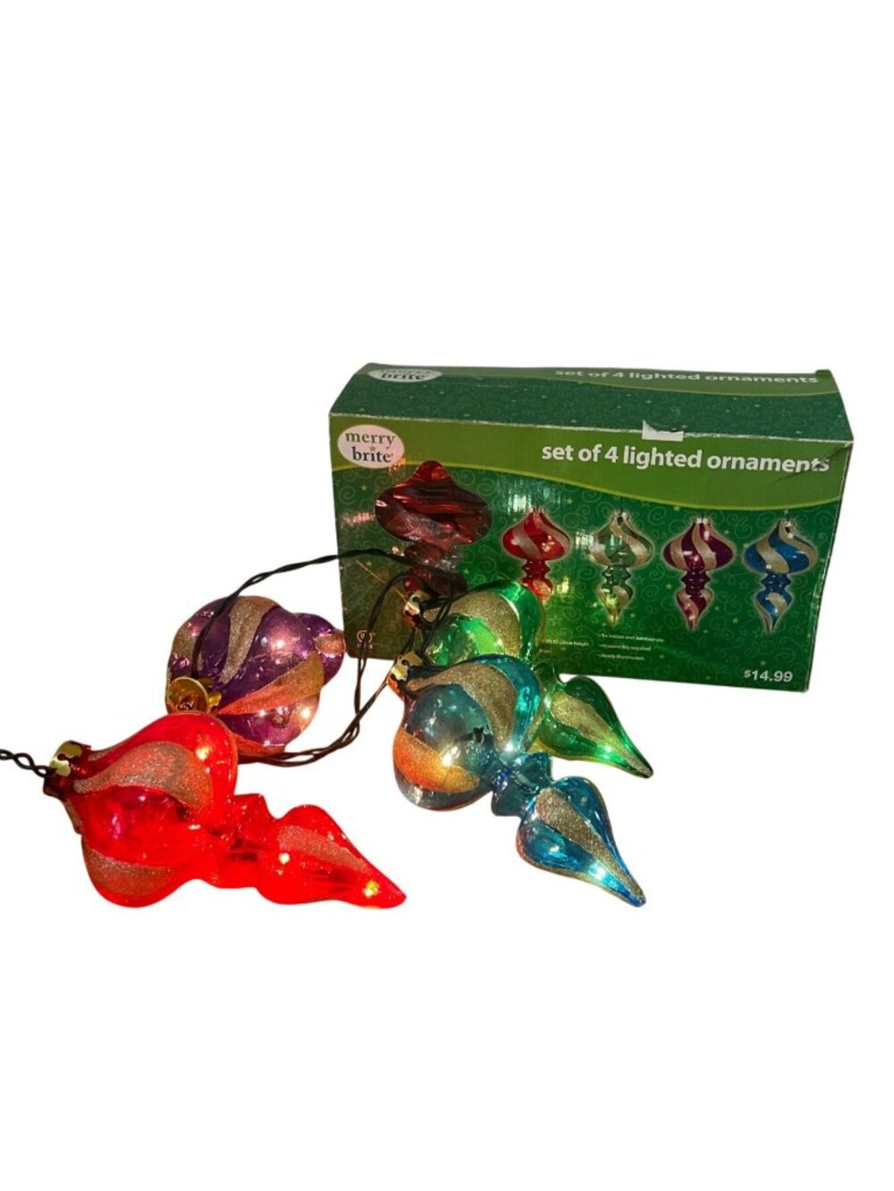 Merry Brite String Lighted Christmas Ornaments Multicolor Glitter Swirl 36 Inch